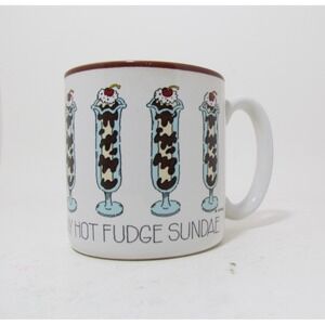 Vintage Potpourri Press 1980 Hot Fudge Sundae Think Thin Coffee Mug White Brown